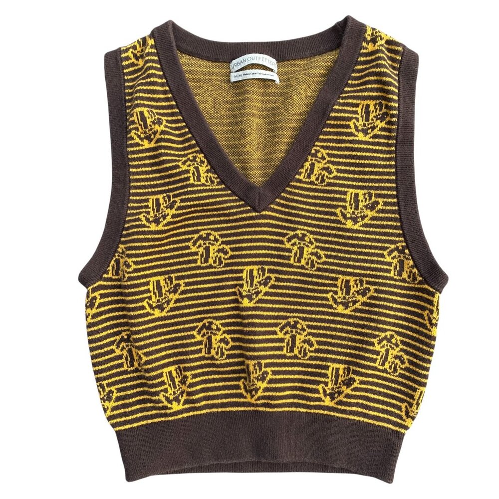 Urban Outfitters Mushroom Sweater Vest Top Brown Gold Granola Fairy Grunge-M